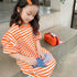 Girl's Spring And Summer T-shirt Striped Long Jacket Dress